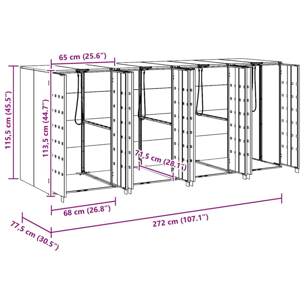 Produktbild för Förvaring för 3 soptunnor Antracit 340 x 77,5 x 115,5 cm Stål