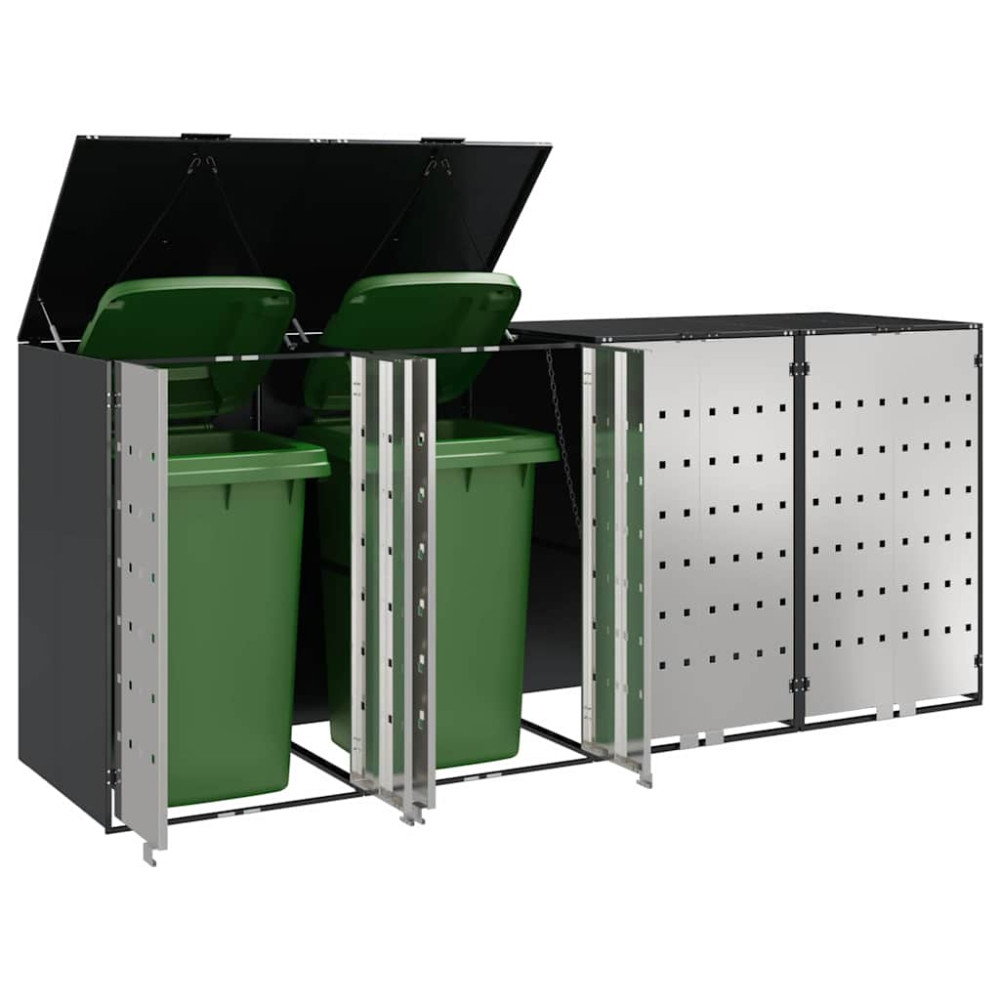 Produktbild för Förvaring för 3 soptunnor Antracit 340 x 77,5 x 115,5 cm Stål