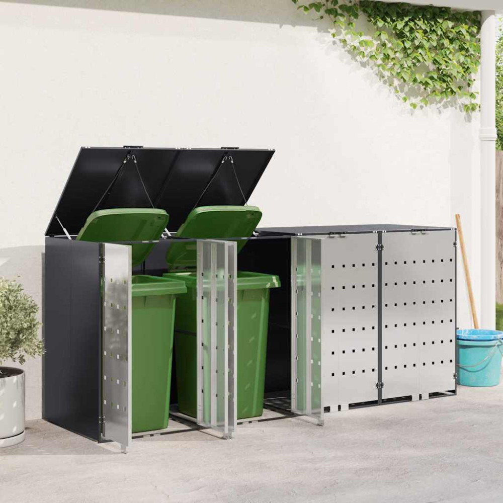 Produktbild för Förvaring för 3 soptunnor Antracit 340 x 77,5 x 115,5 cm Stål