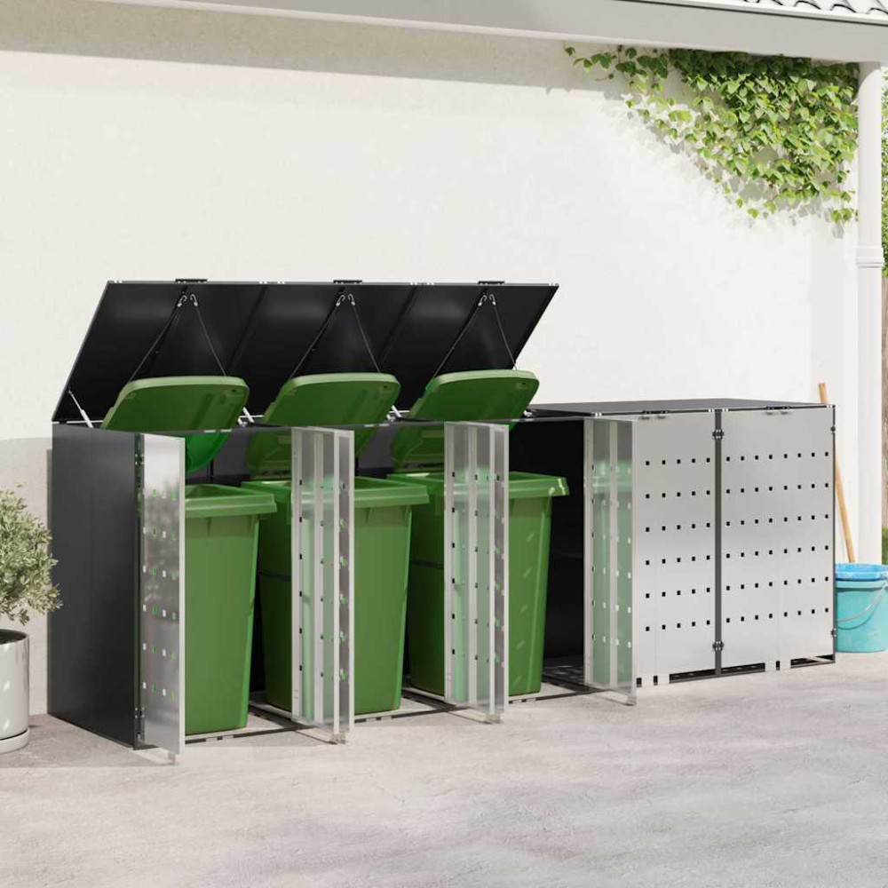 Produktbild för Förvaring för 3 soptunnor Antracit 340 x 77,5 x 115,5 cm Stål