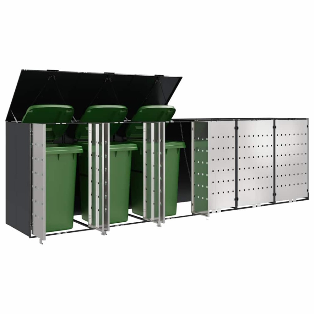 Produktbild för Förvaring för 3 soptunnor Antracit 340 x 77,5 x 115,5 cm Stål