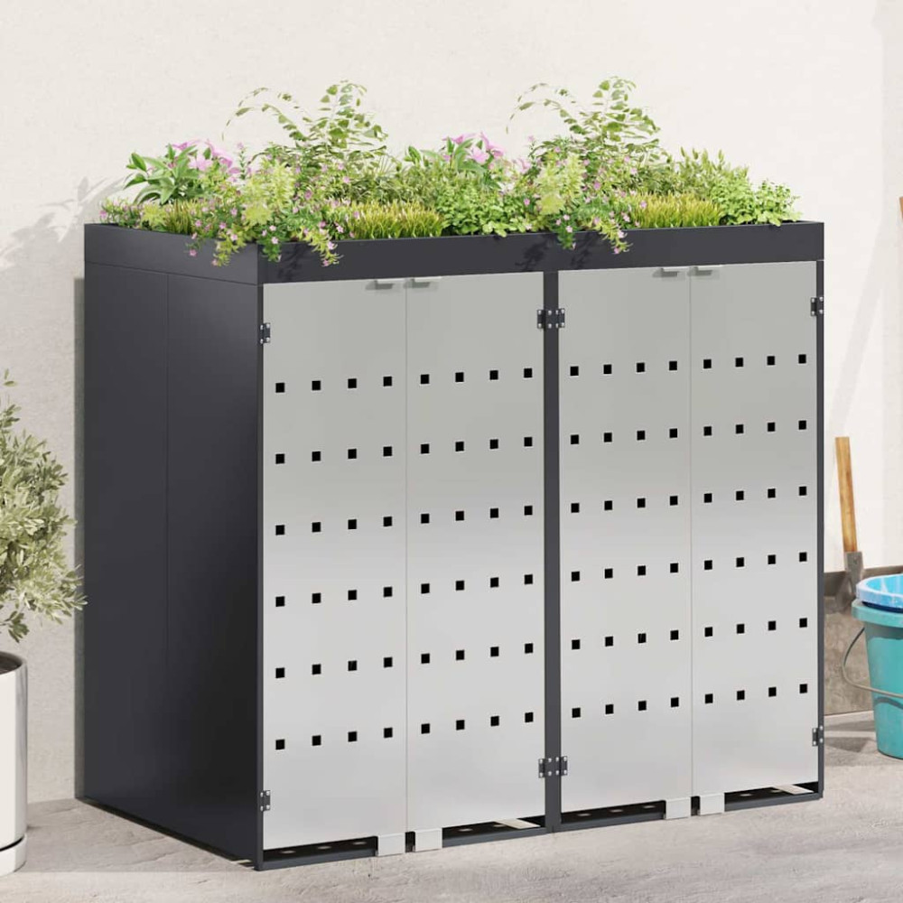Produktbild för Förvaring för 3 soptunnor Antracit 340 x 77,5 x 115,5 cm Stål