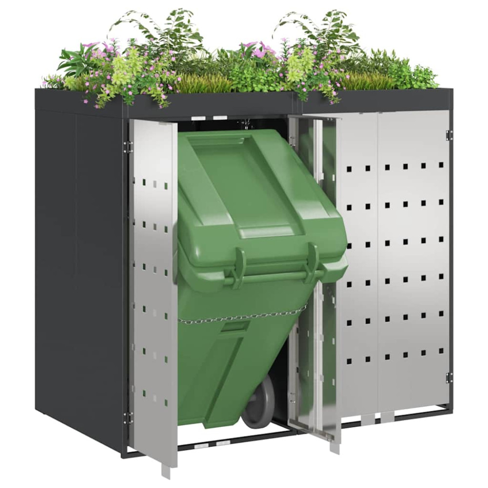 Produktbild för Förvaring för 3 soptunnor Antracit 340 x 77,5 x 115,5 cm Stål