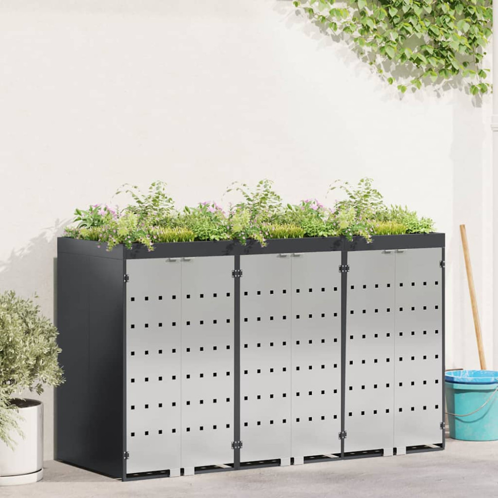 Produktbild för Förvaring för 3 soptunnor Antracit 340 x 77,5 x 115,5 cm Stål