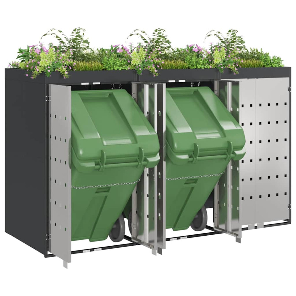 Produktbild för Förvaring för 3 soptunnor Antracit 340 x 77,5 x 115,5 cm Stål