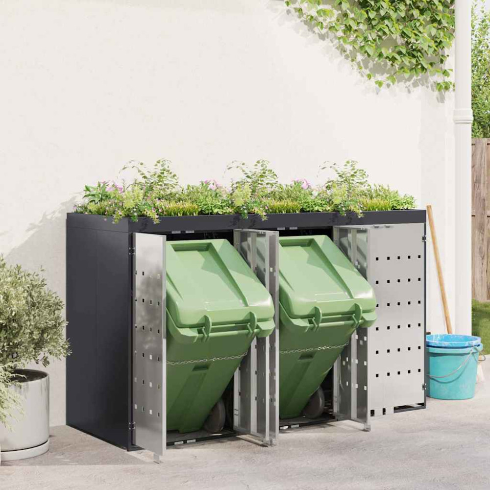 Produktbild för Förvaring för 3 soptunnor Antracit 340 x 77,5 x 115,5 cm Stål