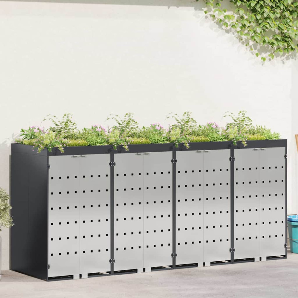 Produktbild för Förvaring för 3 soptunnor Antracit 340 x 77,5 x 115,5 cm Stål