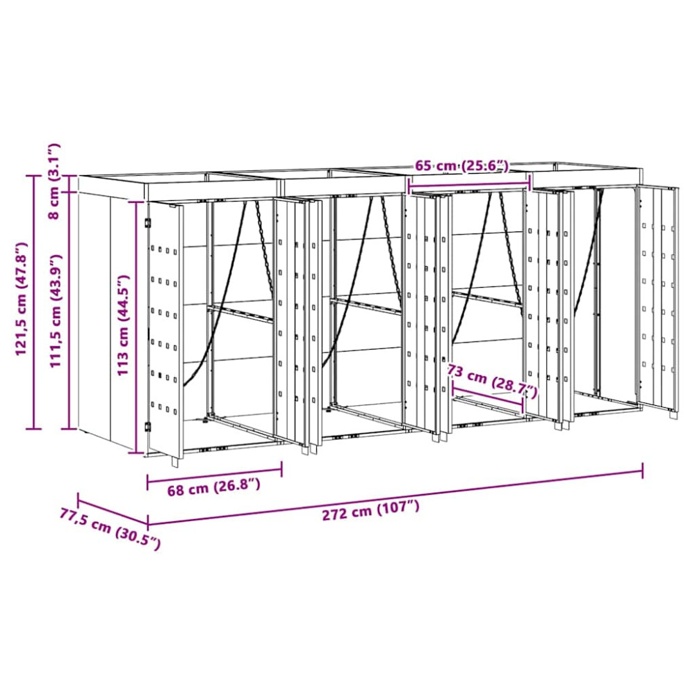 Produktbild för Förvaring för 3 soptunnor Antracit 340 x 77,5 x 115,5 cm Stål