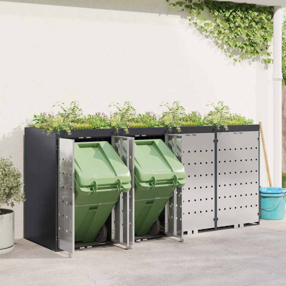 Produktbild för Förvaring för 3 soptunnor Antracit 340 x 77,5 x 115,5 cm Stål