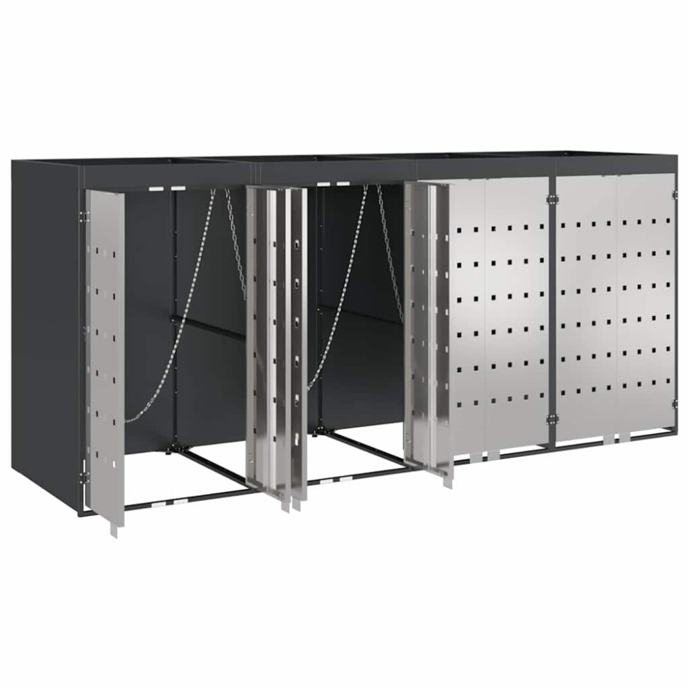 Produktbild för Förvaring för 3 soptunnor Antracit 340 x 77,5 x 115,5 cm Stål