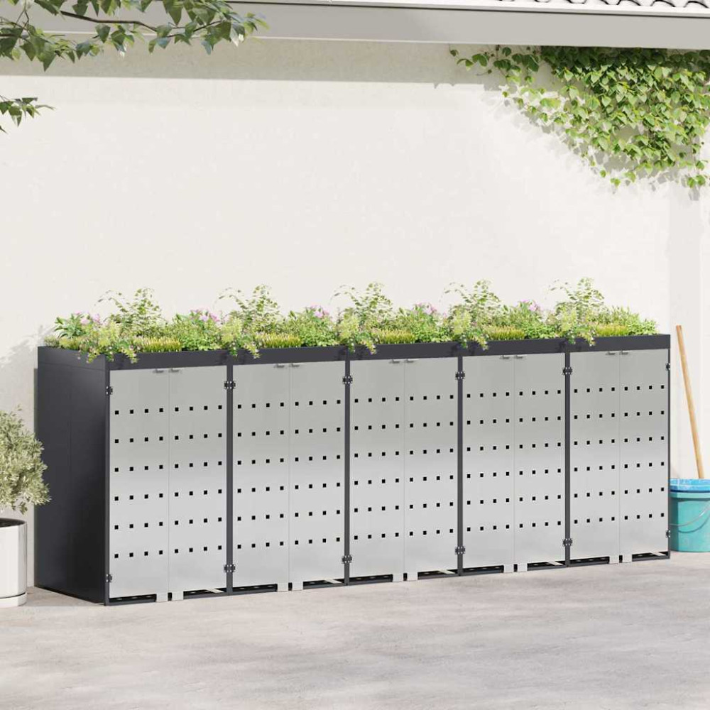 Produktbild för Förvaring för 3 soptunnor Antracit 340 x 77,5 x 115,5 cm Stål