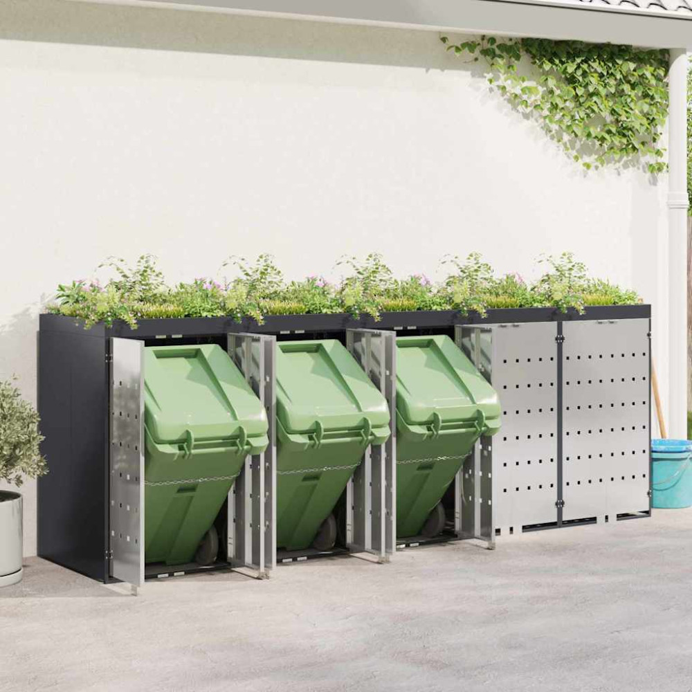Produktbild för Förvaring för 3 soptunnor Antracit 340 x 77,5 x 115,5 cm Stål