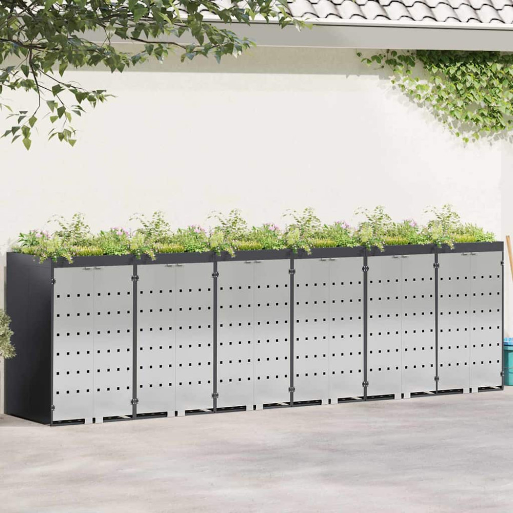 Produktbild för Förvaring för 3 soptunnor Antracit 340 x 77,5 x 115,5 cm Stål