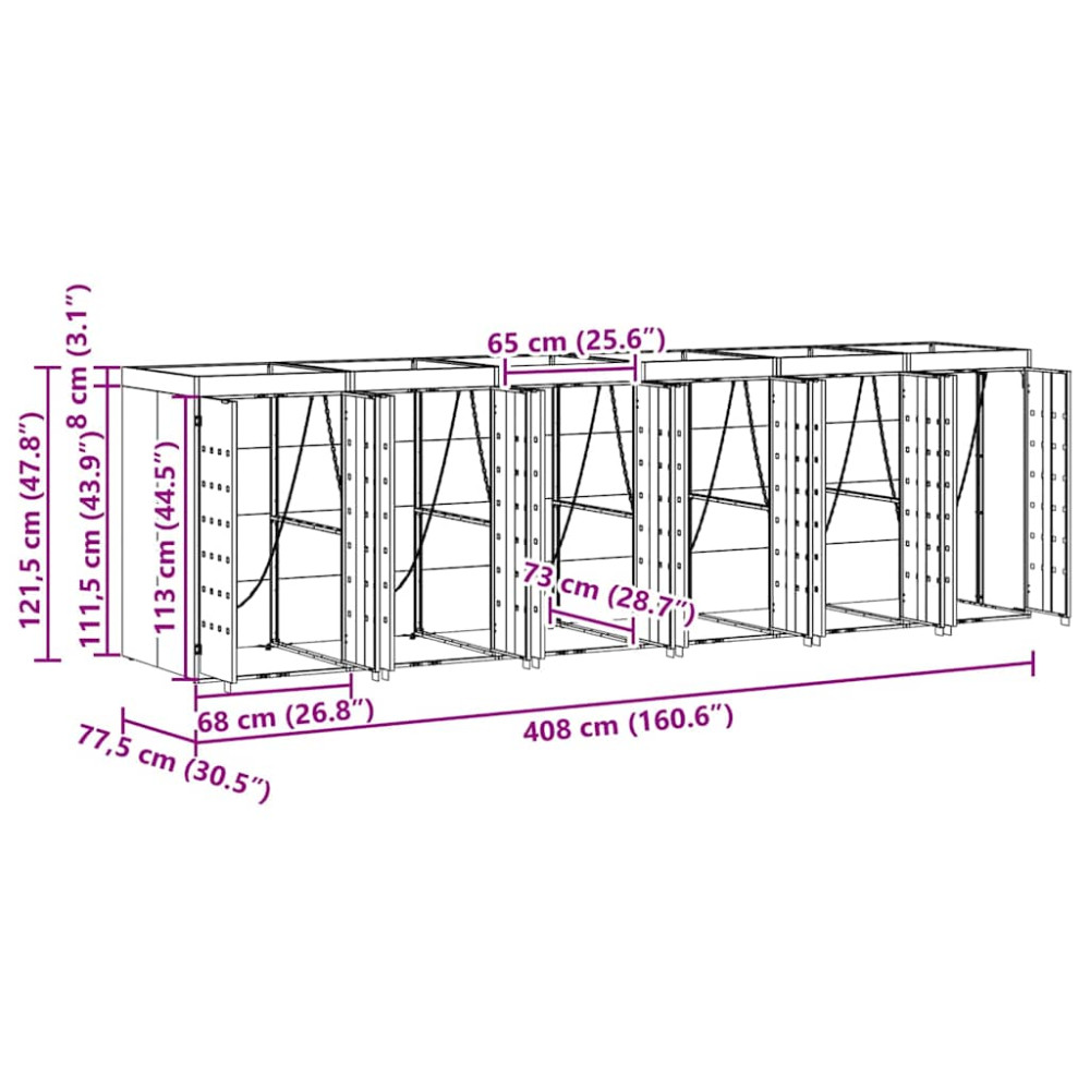 Produktbild för Förvaring för 3 soptunnor Antracit 340 x 77,5 x 115,5 cm Stål