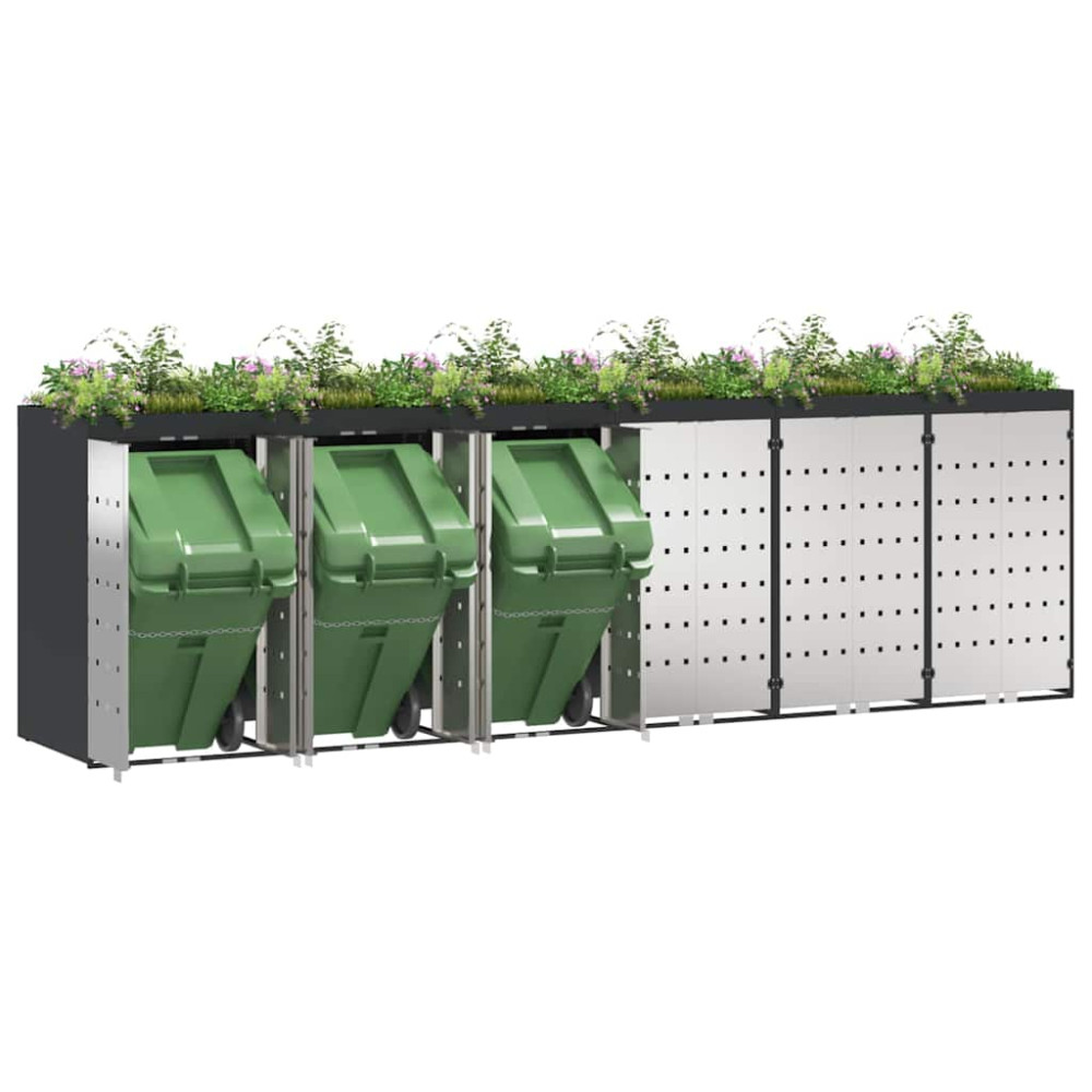 Produktbild för Förvaring för 3 soptunnor Antracit 340 x 77,5 x 115,5 cm Stål