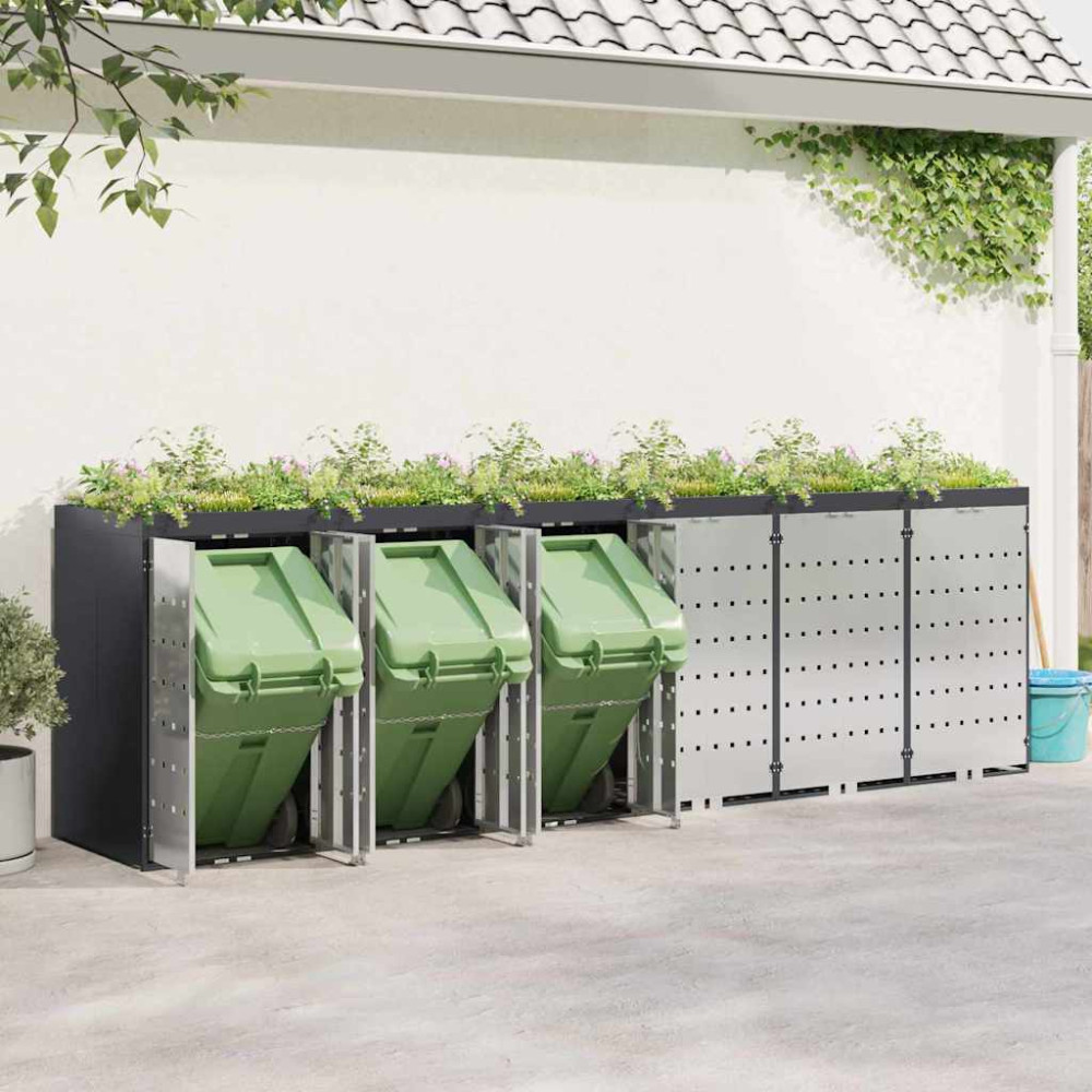 Produktbild för Förvaring för 3 soptunnor Antracit 340 x 77,5 x 115,5 cm Stål