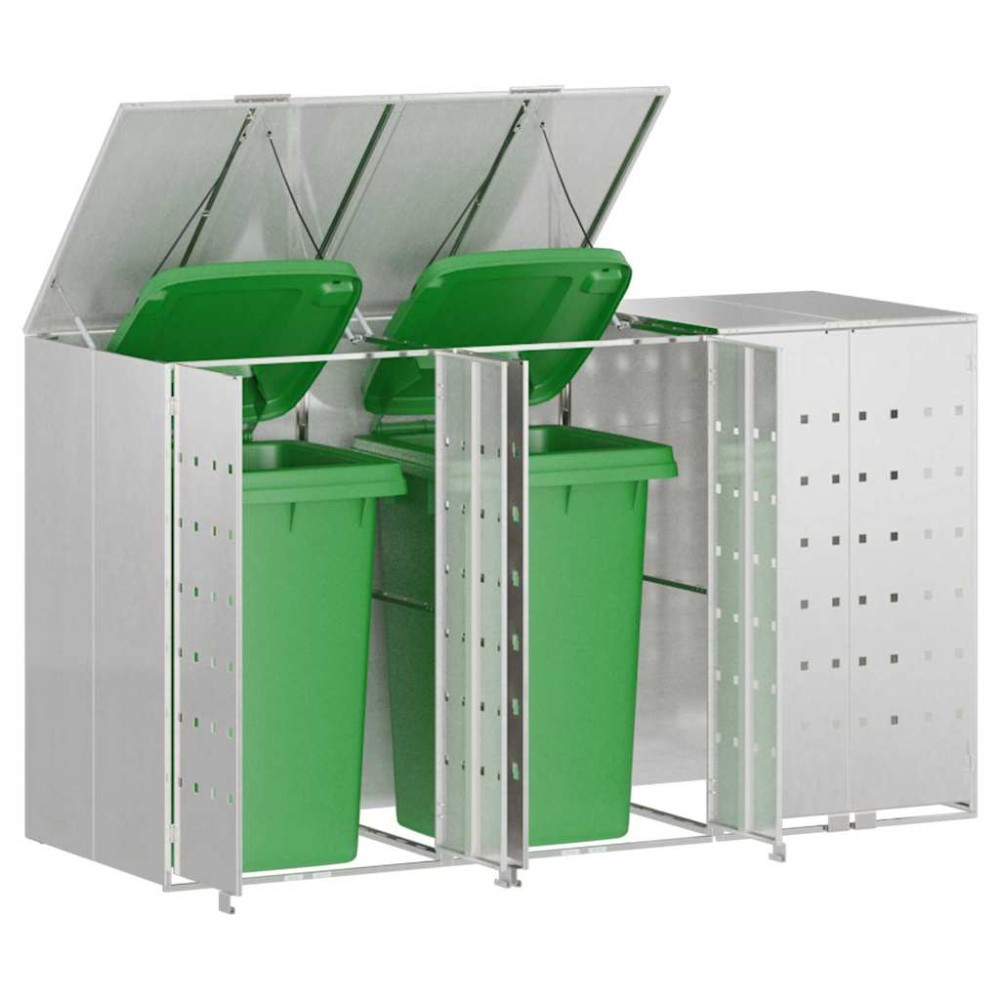 Produktbild för Förvaring för 3 soptunnor Silver 340 x 77,5 x 115,5 cm