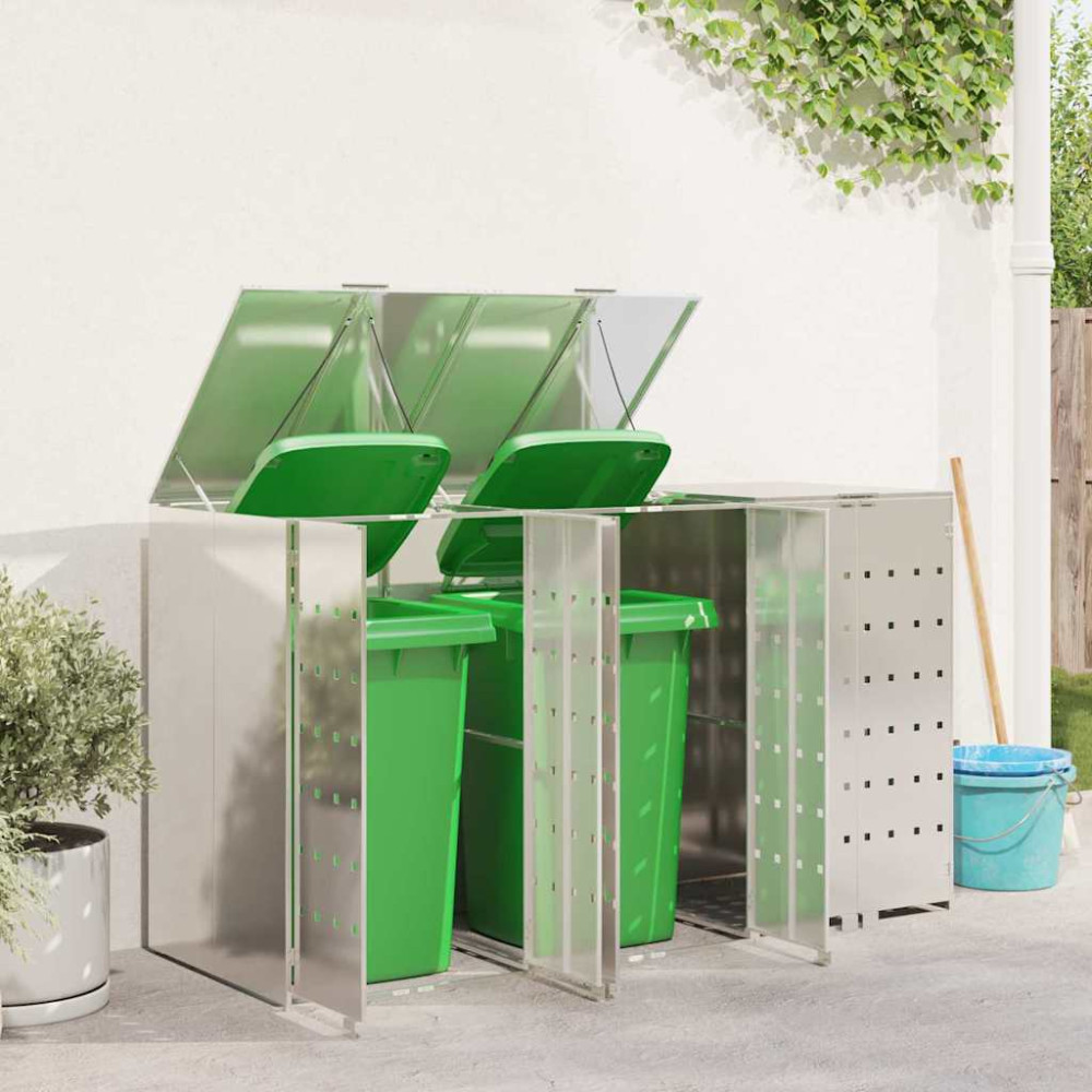 Produktbild för Förvaring för 3 soptunnor Silver 340 x 77,5 x 115,5 cm