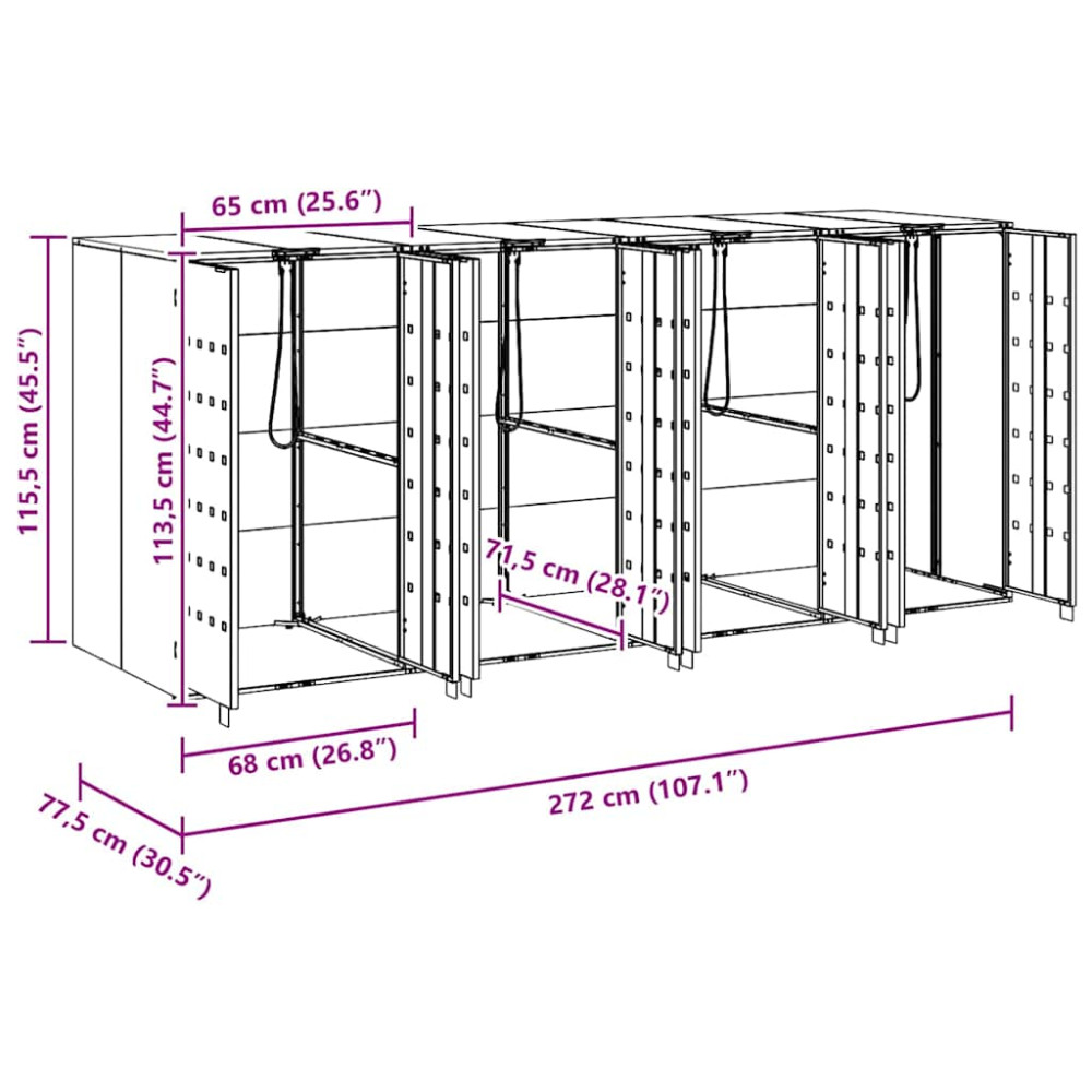 Produktbild för Förvaring för 3 soptunnor Silver 340 x 77,5 x 115,5 cm