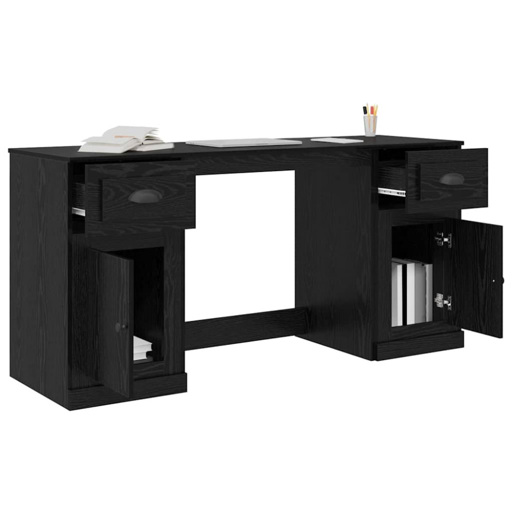 Produktbild för Skrivbord med skåp Svart Ek 154,5 x 50 x 75 cm Konstruerat trä