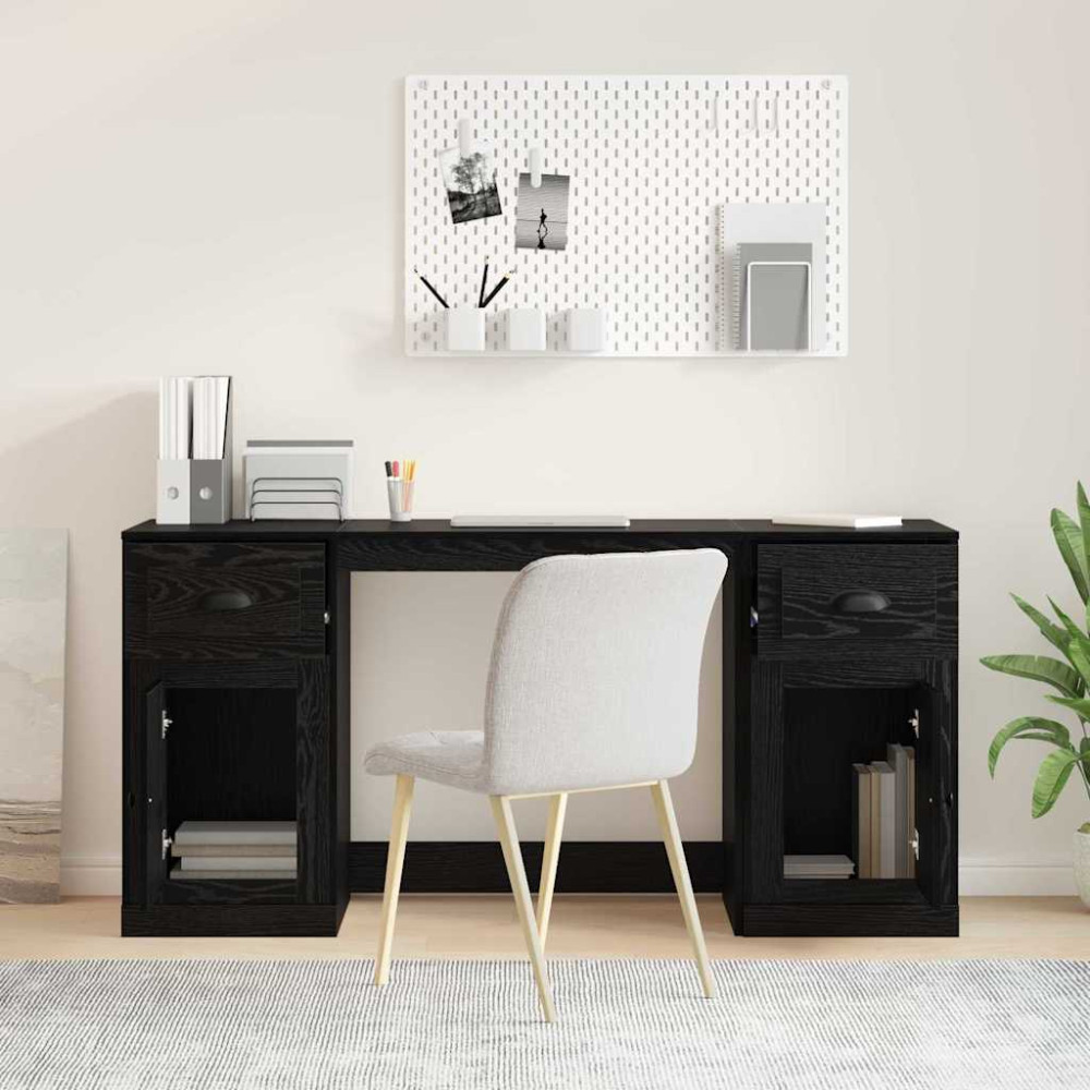 Produktbild för Skrivbord med skåp Svart Ek 154,5 x 50 x 75 cm Konstruerat trä