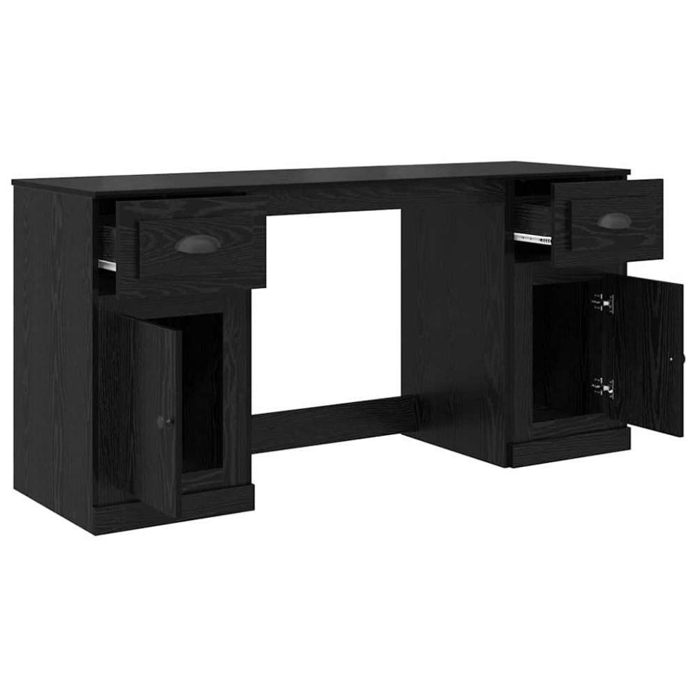 Produktbild för Skrivbord med skåp Svart Ek 154,5 x 50 x 75 cm Konstruerat trä
