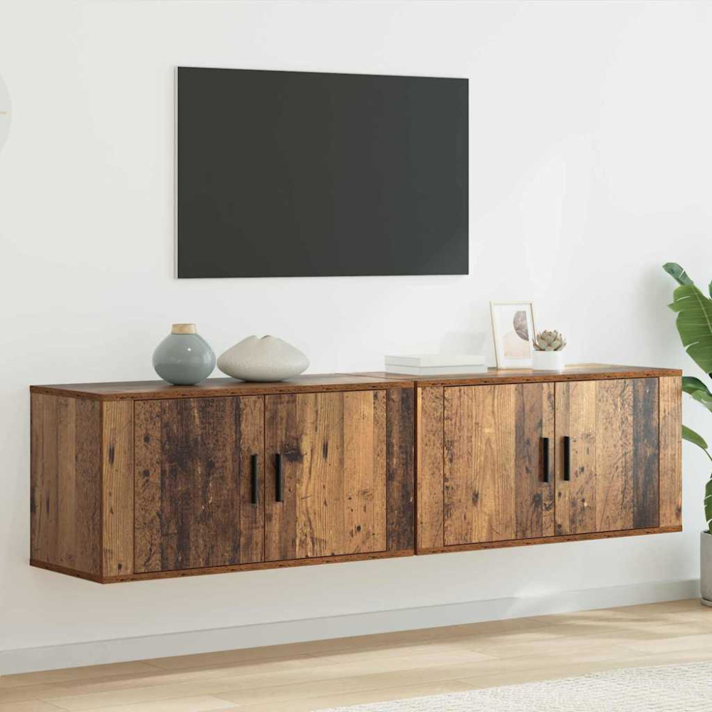 Produktbild för Väggmonterad TV-byrå Set 2 pcs Gammalt trä 80 x 34,5 x 40 cm