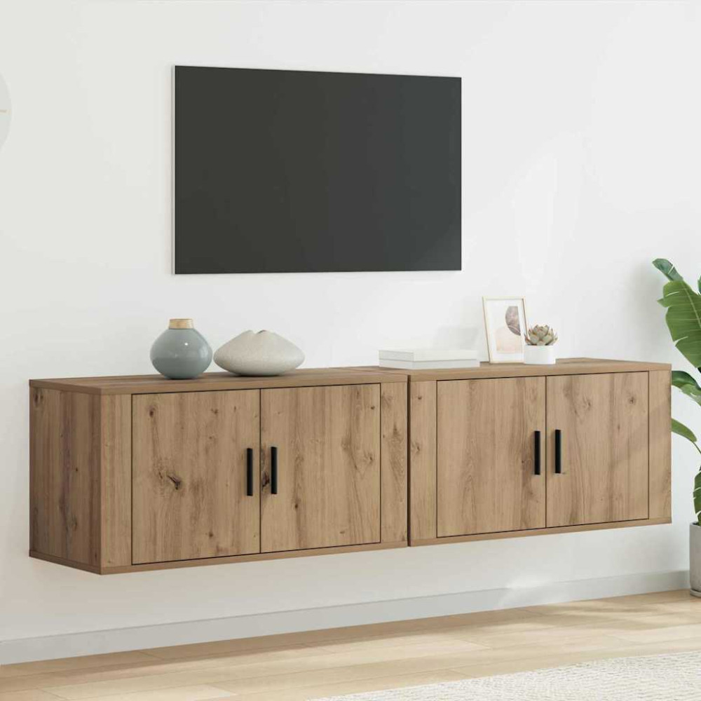 Produktbild för Väggmonterad TV-byrå Set 2 pcs Artisan Ek Konstruerat trä
