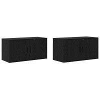 Produktbild för Väggmonterad TV-byrå Set 2 pcs Svart Ek 80 x 34,5 x 40 cm