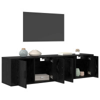 Produktbild för Väggmonterad TV-byrå Set 2 pcs Svart Ek 80 x 34,5 x 40 cm