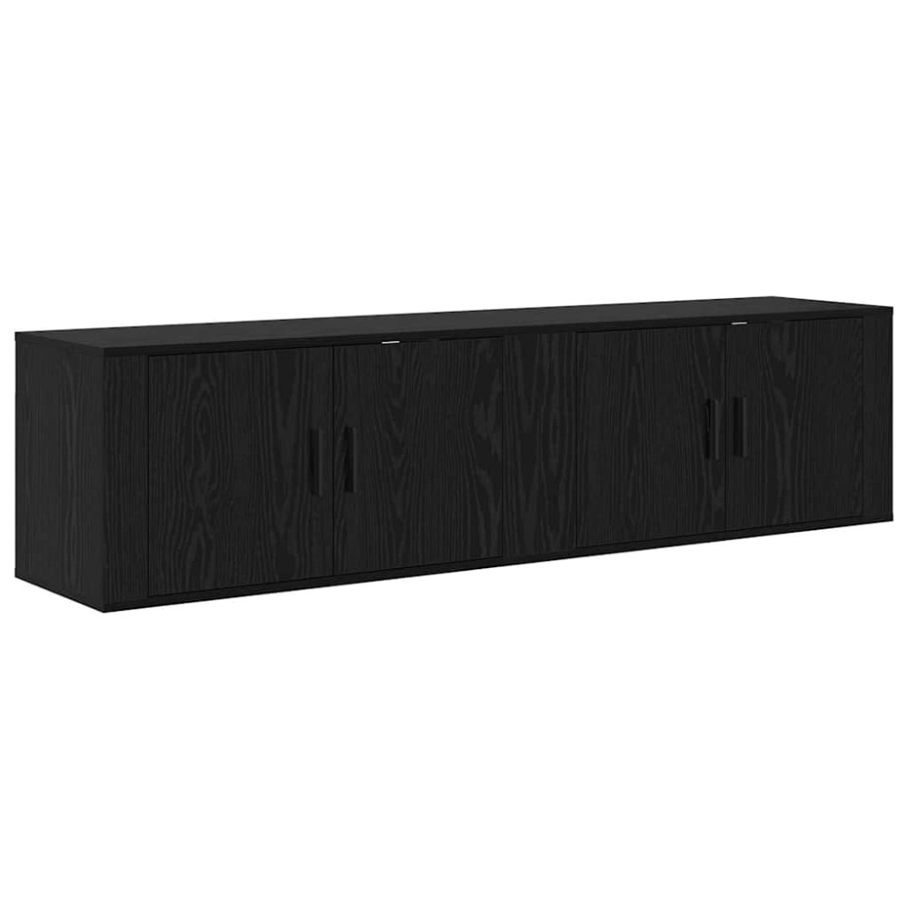 Produktbild för Väggmonterad TV-byrå Set 2 pcs Svart Ek 80 x 34,5 x 40 cm