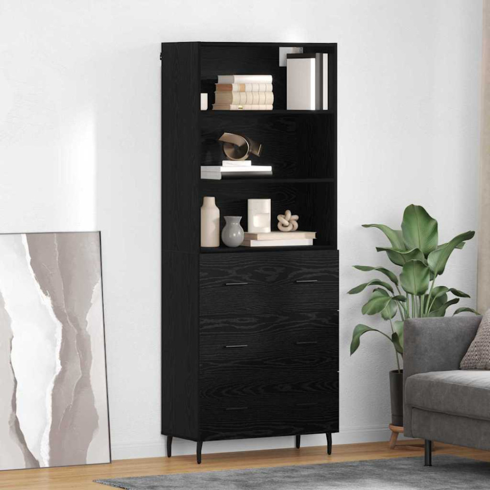 Produktbild för Skåp Svart Ek 69,5 x 34 x 180 cm Konstruerat trä och glas