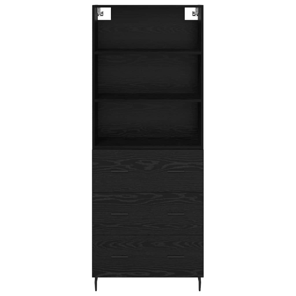 Produktbild för Skåp Svart Ek 69,5 x 34 x 180 cm Konstruerat trä och glas