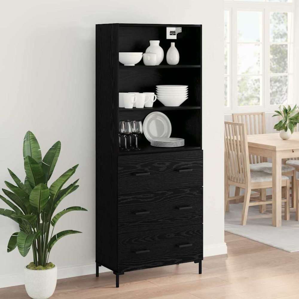 Produktbild för Skåp med låda Svart Ek 69,5 x 34 x 180 cm Konstruerat trä