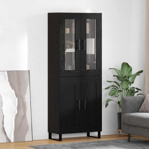 vidaXL Skåp 2 pcs Svart Ek Konstruerat trä och glas