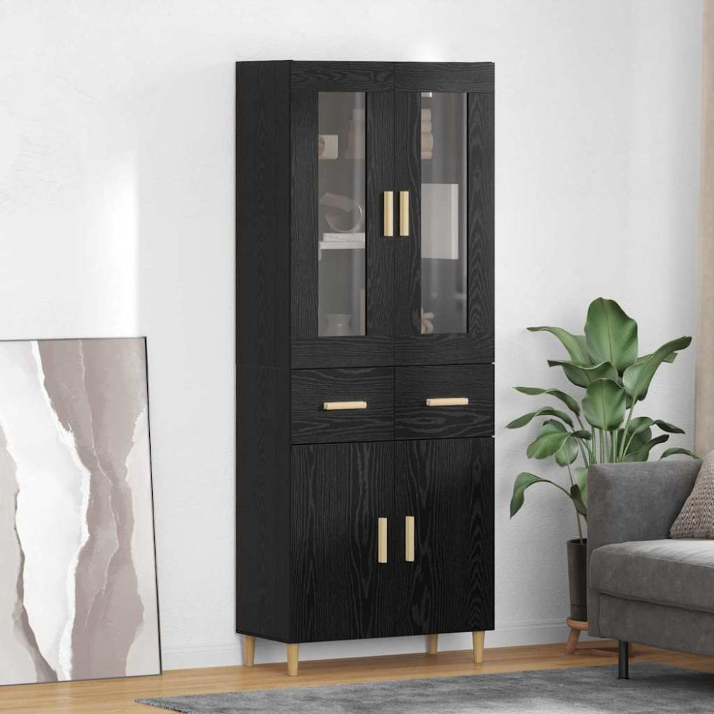 Produktbild för Skåp med låda Svart Ek 69,5 x 34 x 180 cm Konstruerat trä