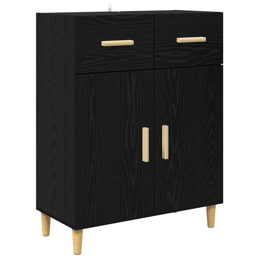 Produktbild för Skåp med låda Svart Ek 69,5 x 34 x 180 cm Konstruerat trä