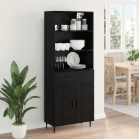 Produktbild för Skåp Svart Ek 69,5 x 34 x 180 cm Konstruerat trä och glas