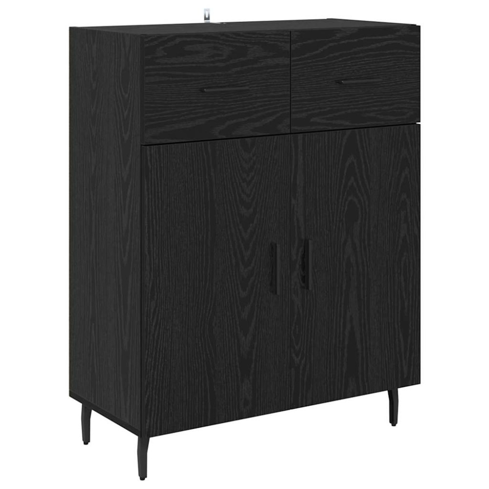Produktbild för Skåp Svart Ek 69,5 x 34 x 180 cm Konstruerat trä och glas
