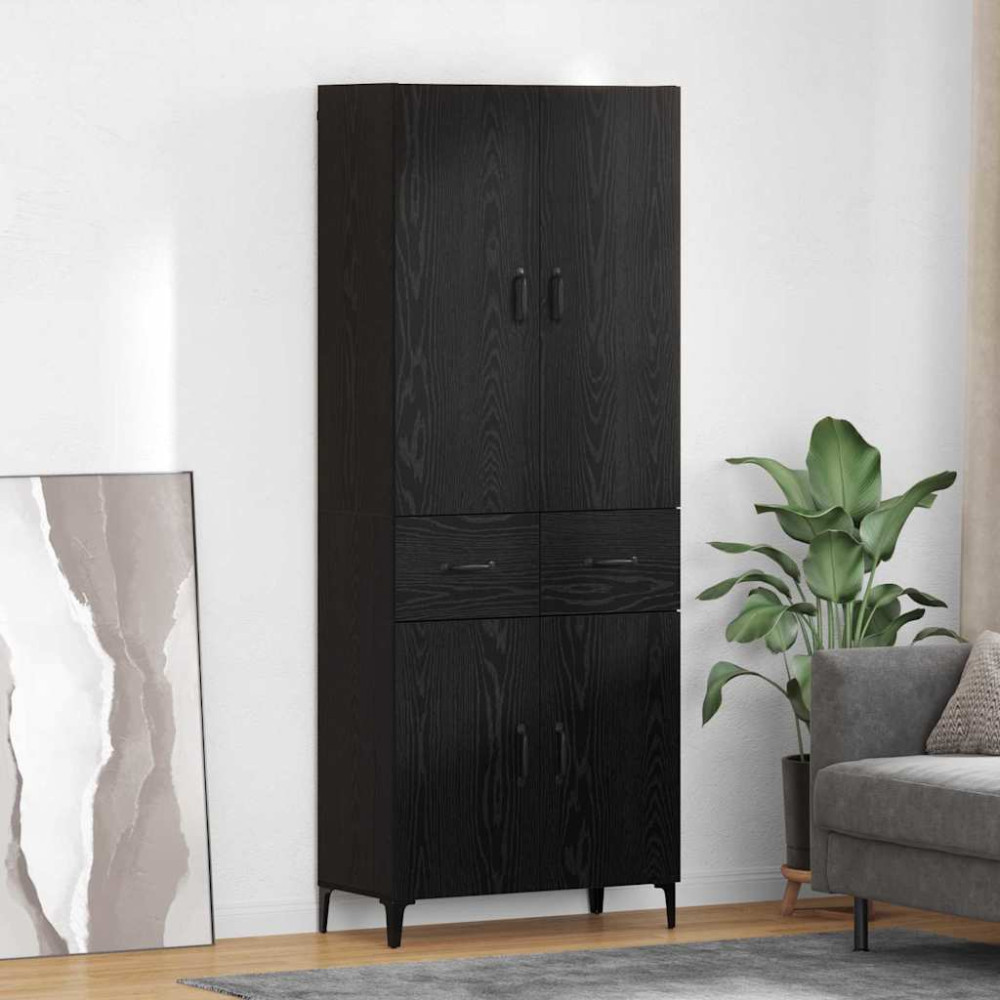 Produktbild för Skåp Väggmonterad Svart Ek 69,5 x 34 x 180 cm Konstruerat trä