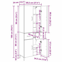 Produktbild för Skåp Väggmonterad Svart Ek 69,5 x 34 x 180 cm Konstruerat trä