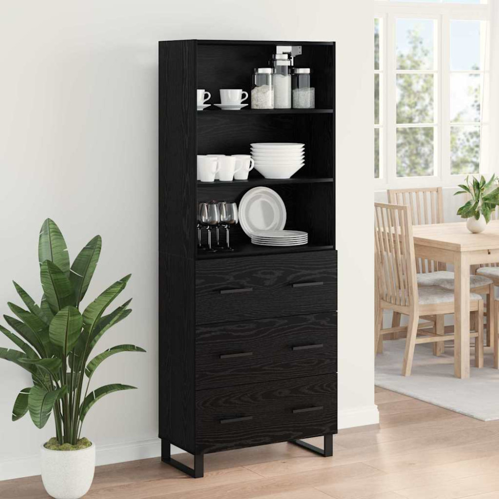 Produktbild för Skåp med låda 2 pcs Svart Ek Konstruerat trä