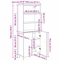 Produktbild för Skåp Svart Ek 69,5 x 34 x 180 cm Konstruerat trä och glas