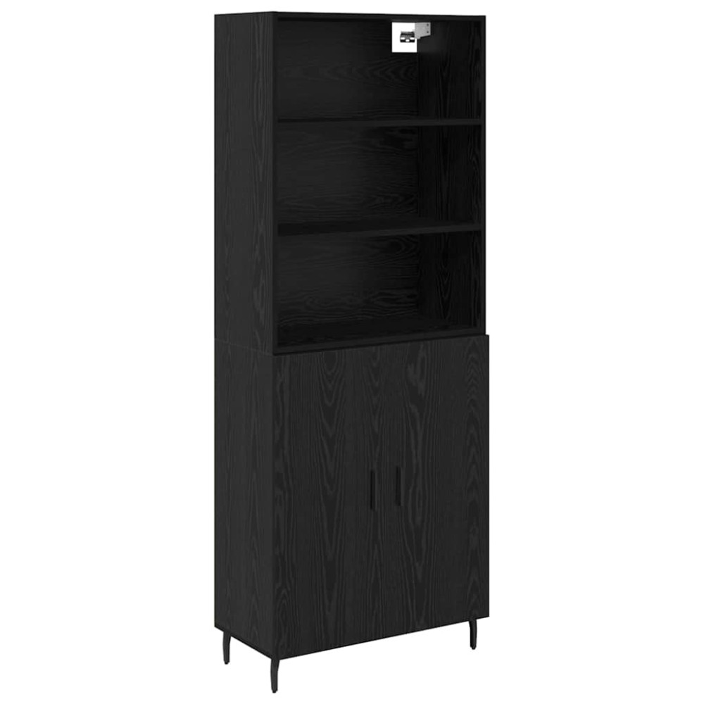 Produktbild för Skåp Svart Ek 69,5 x 34 x 180 cm Konstruerat trä och glas