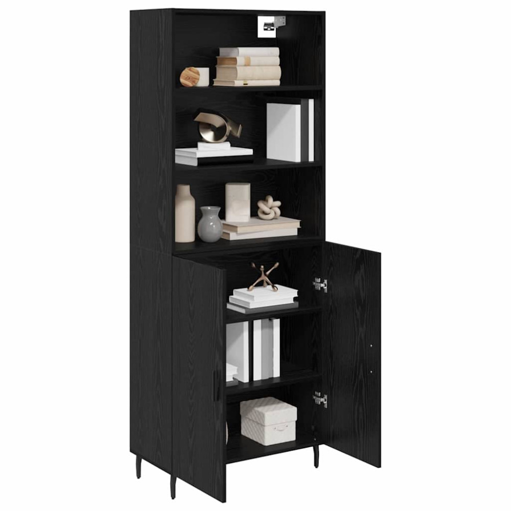 Produktbild för Skåp Svart Ek 69,5 x 34 x 180 cm Konstruerat trä och glas