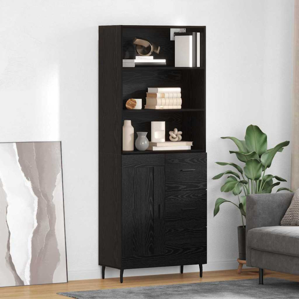 Produktbild för Skåp Svart Ek 69,5 x 34 x 180 cm Konstruerat trä och glas