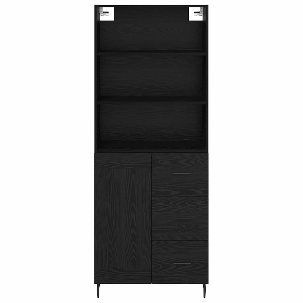 Produktbild för Skåp Svart Ek 69,5 x 34 x 180 cm Konstruerat trä och glas