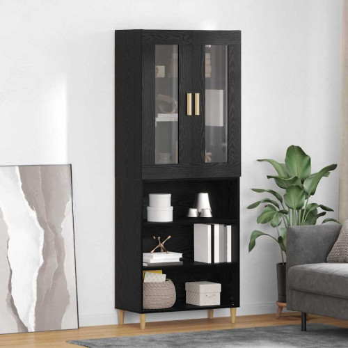 vidaXL Skåp Svart Ek 69,5 x 34 x 180 cm Konstruerat trä och glas