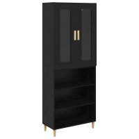 Produktbild för Skåp Svart Ek 69,5 x 34 x 180 cm Konstruerat trä och glas