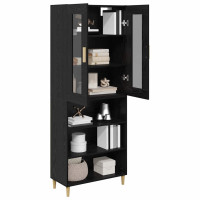 Produktbild för Skåp Svart Ek 69,5 x 34 x 180 cm Konstruerat trä och glas